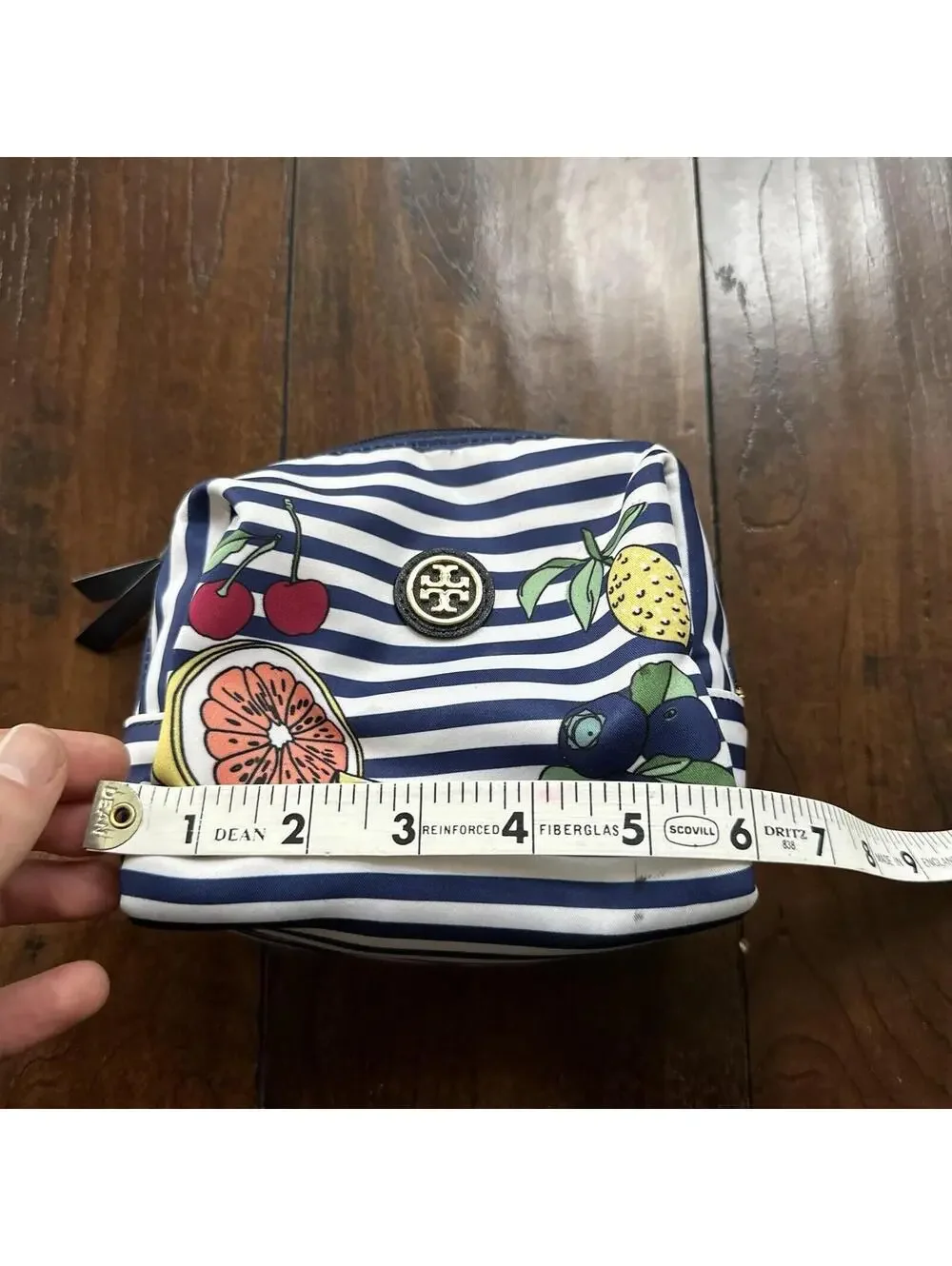 Tory Burch Printed Nylon Cosmetic Case Blue Fruits Wild Cute Print Berries